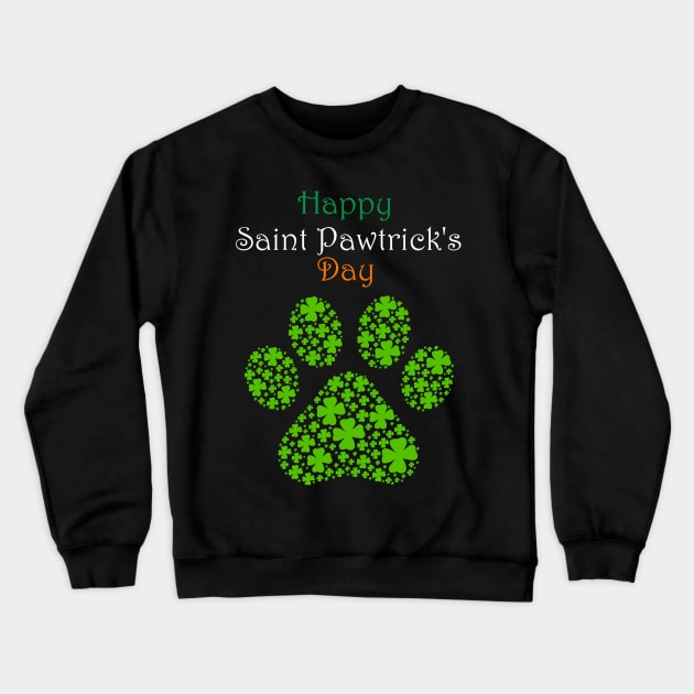 Happy Saint Pawtrick's Day Pawprint Crewneck Sweatshirt by Art by Deborah Camp